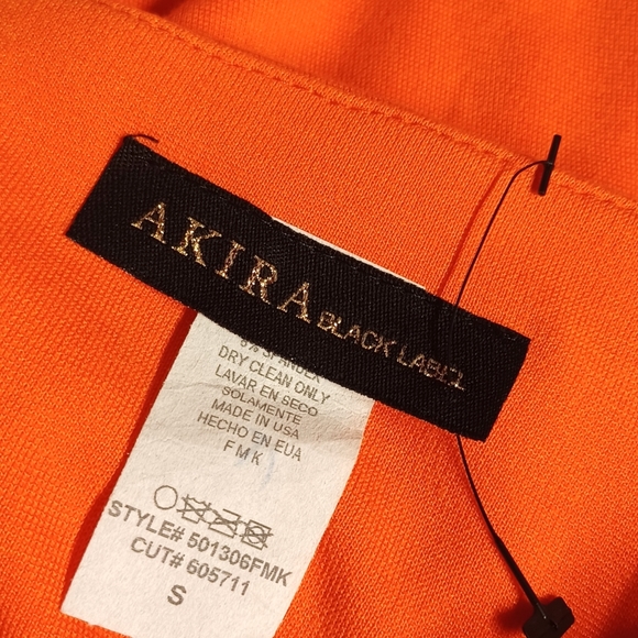 NEW AKIRA BLACK LABEL Orange Strapless Bodycon Stretchy Ruching Dress Small - Picture 5 of 10
